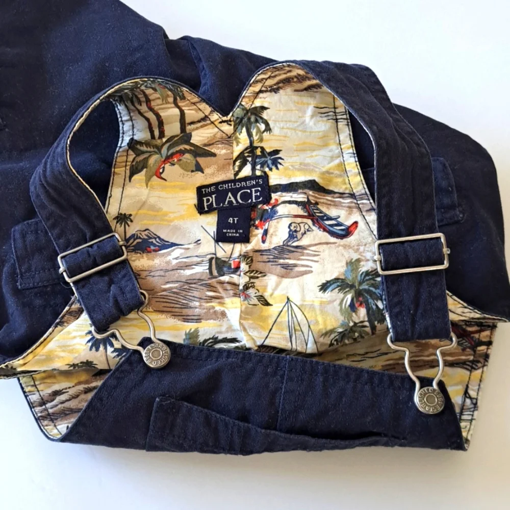 Vtg Y2k Dark Blue Navy Little Boy Bib Shortalls Overalls The Children's Place 4T